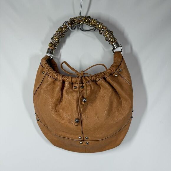 KAREN MILLEN TAN LEATHER STUDDED STRAP SHOULDER BAG - Picture 1 of 15